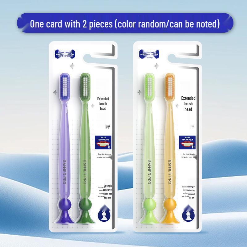 Benou Curved Adult Toothbrush Set - Cute Strawberry/Bear Design, Soft Bristles, Gum Protection, Two-Piece.