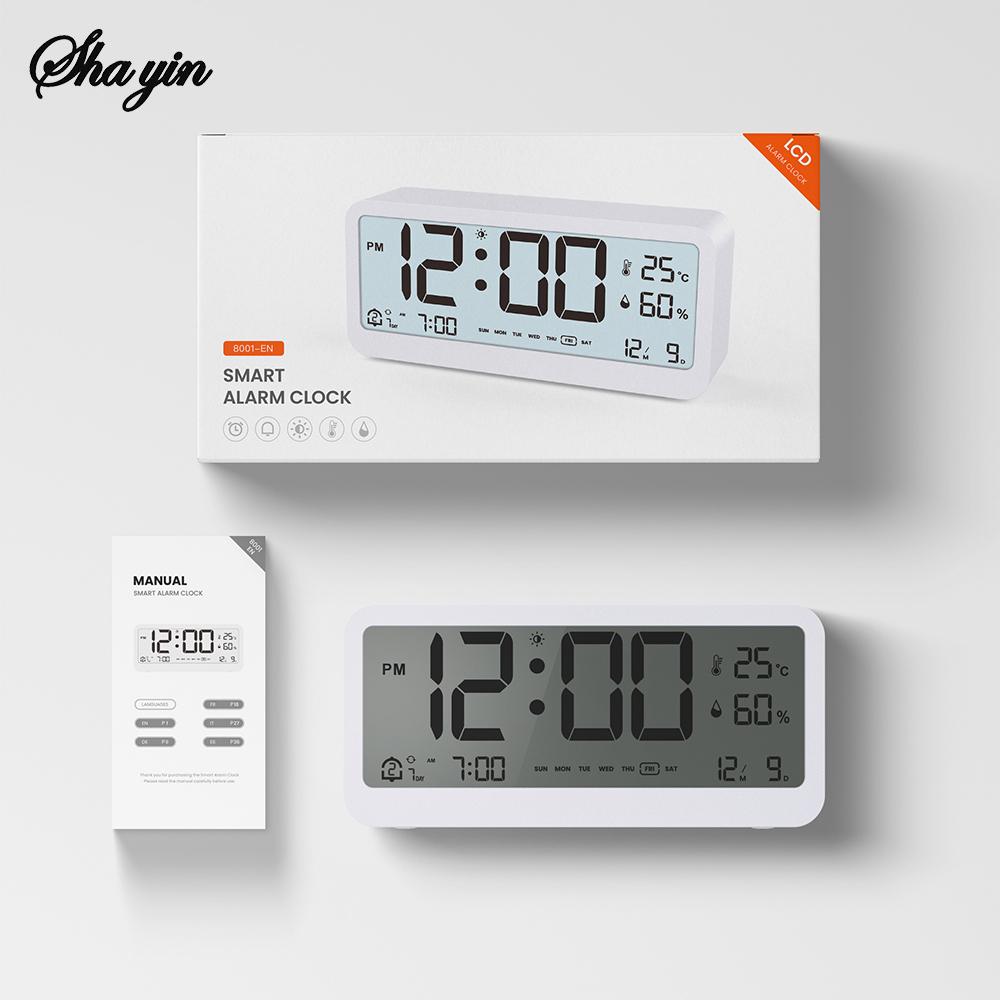 8001-EN Multifunctional Digital Clock LED Brightness Adjustable Temperature Humidity Displaying Alarm Clock with Dual Modes