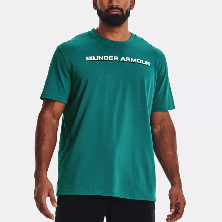 Under Armour Logo Print Crew Neck Short Sleeve T-Shirt Men Tops Aqua-Green 1370533-452