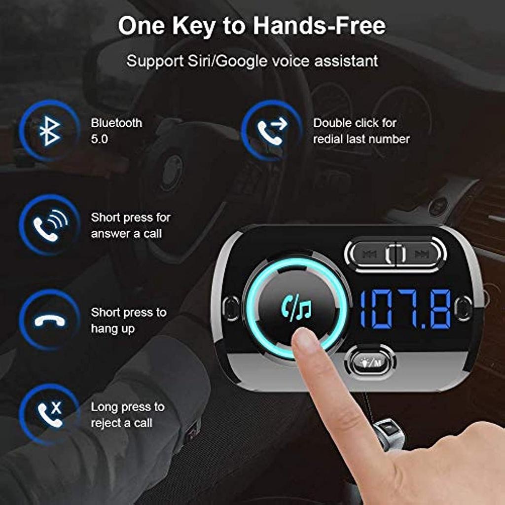 Bluetooth 5.0 Car Fm Transmitter Upgrade Handsfree pro vozidla Automobilový MP3 přehrávač Rychlé nabíjení Qc3.0 2 USB 5V/3A 2,4A Port Podpora Tf karty Aux Siri/Goo