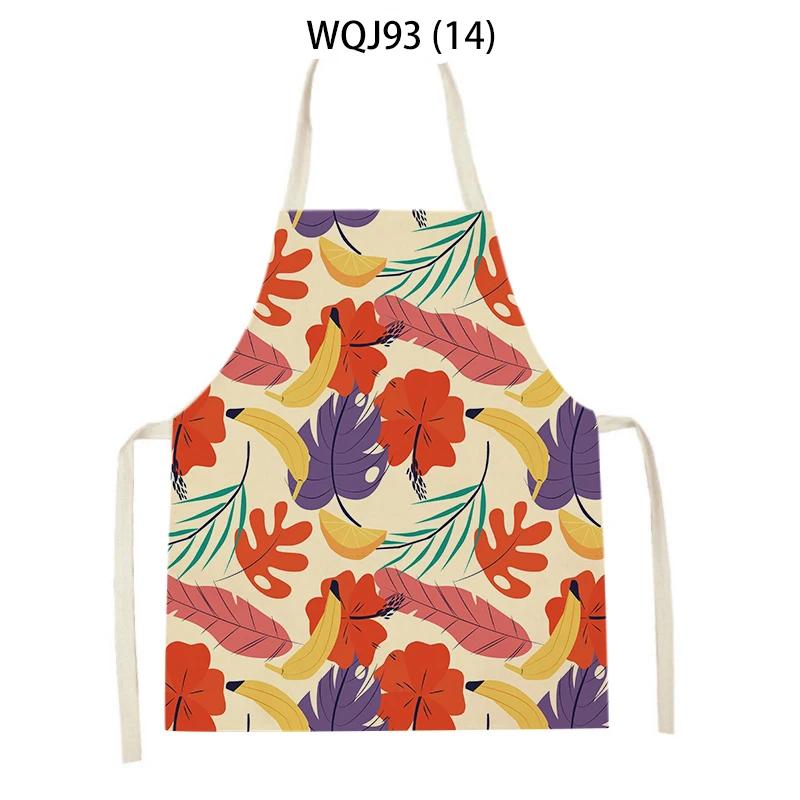 Women Men Plant Flower Leaves Pattern Cleaning Kitchen Aprons Home Cooking Baking Accessories Linen Waist Bibs Home Decor