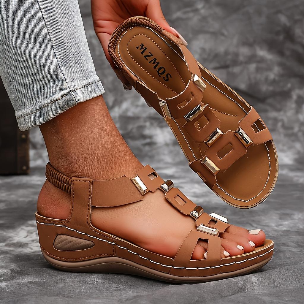 Fashionable Women'S Thick-Soled Open-Toe Sandals | Breathable Platform Heel with Ankle Straps, Slip-on Design, Elegant and Comfortable,for Casual Wear