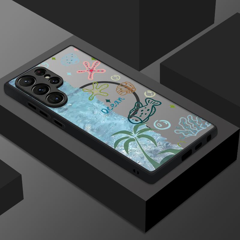 Magnetic For Magsafe Case For Samsung Galaxy S26 Ultra S25 Edge S24 S23 S22 Plus S21 FE Shark Ocean Fish Print Hybrid Matte Cover