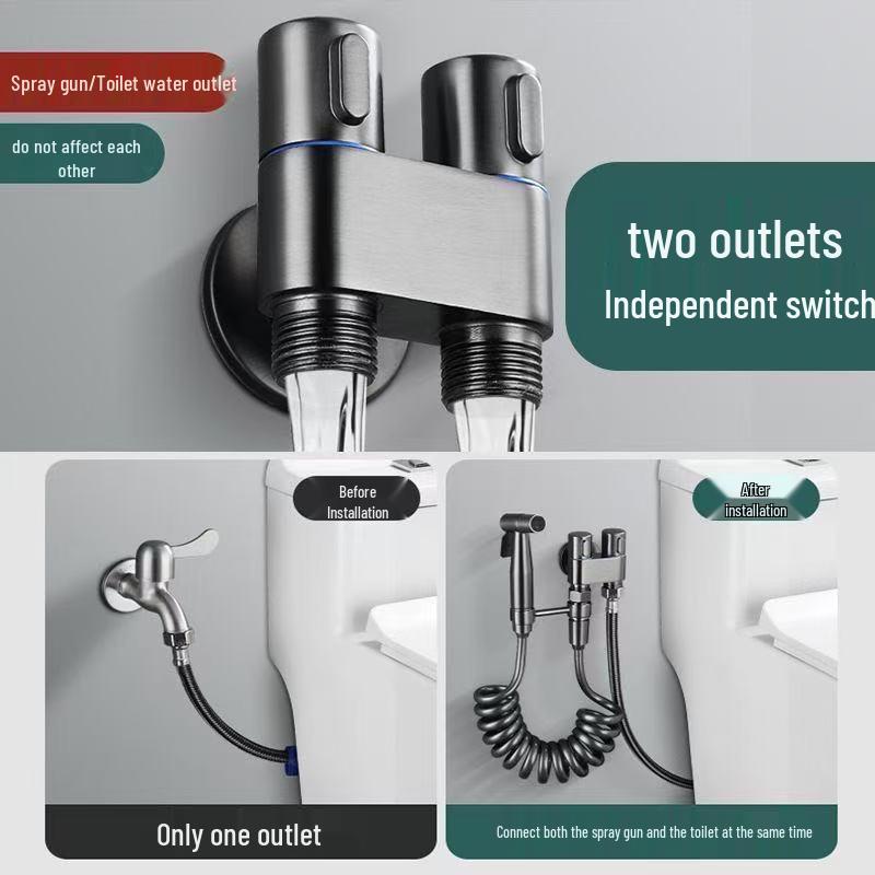 Set Spray Bidet WC a Doppia Uscita in Acciaio Inossidabile con Valvola Angolare