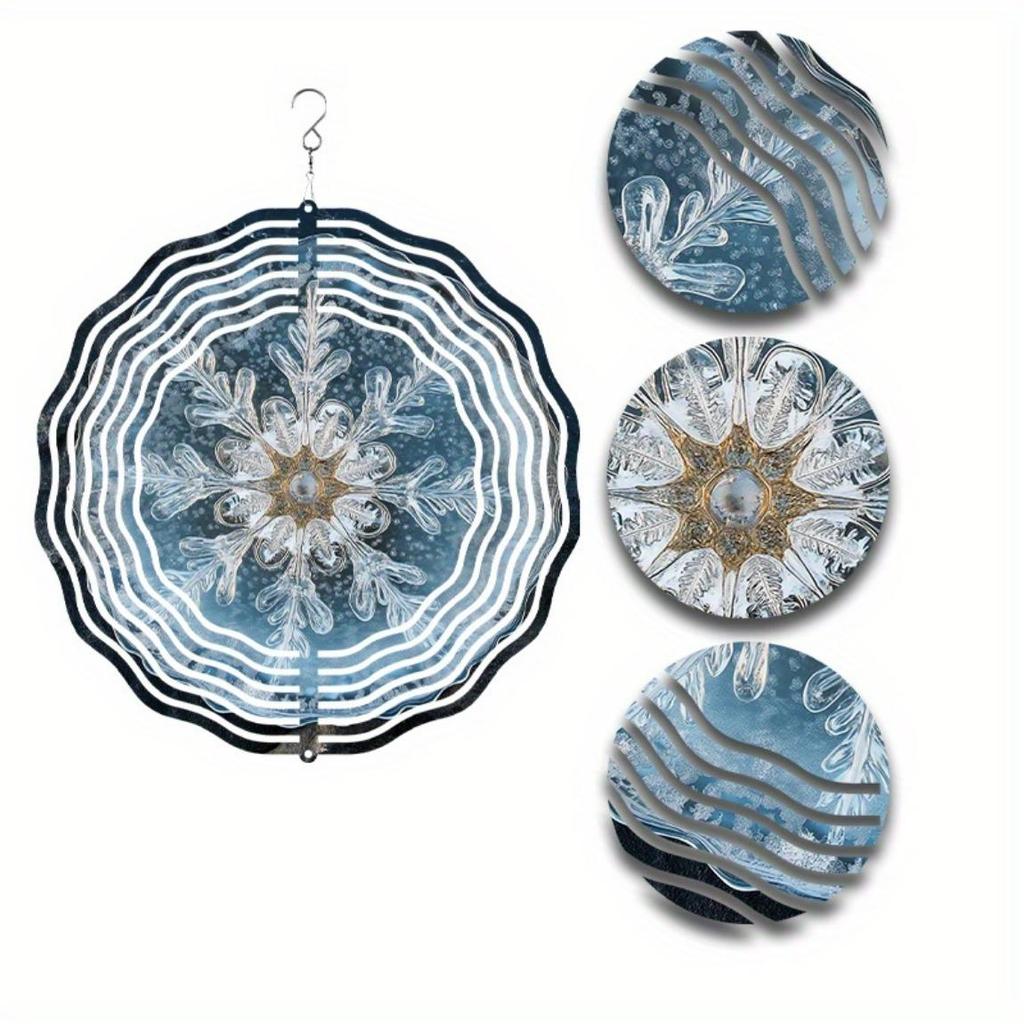 10 Inch Snowflake Wind Spinner for Garden Patio Decor with Frosted Glass Design 360 Swivel Hook All Season Outdoor Metal Art Winter Wonderland Gift
