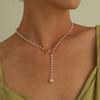 Sweet Bowknot Tassels Pendant Necklace Fashion Pearls Chain Choker Simple Collar Necklace Clavicle Chain Party Jewelry