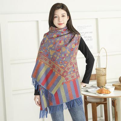 Jacquard Scarf Women's Winter High End New Ethnic Style Shawl with Decorative Warm Imitation Cashmere Scarf