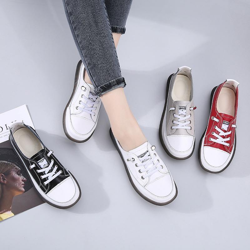 Leather Summer Outdoor Walking Vulcanized Shoes Women Soft Sole Jogging Sneakers Woman Flat Fitness Footwear