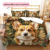 Corgi und Pflanzen Muster Bettwäsche Heimdekoration Geburtstagsgeschenk (1 Bettbezug + 2 Kissenbezüge, ohne Füllung)