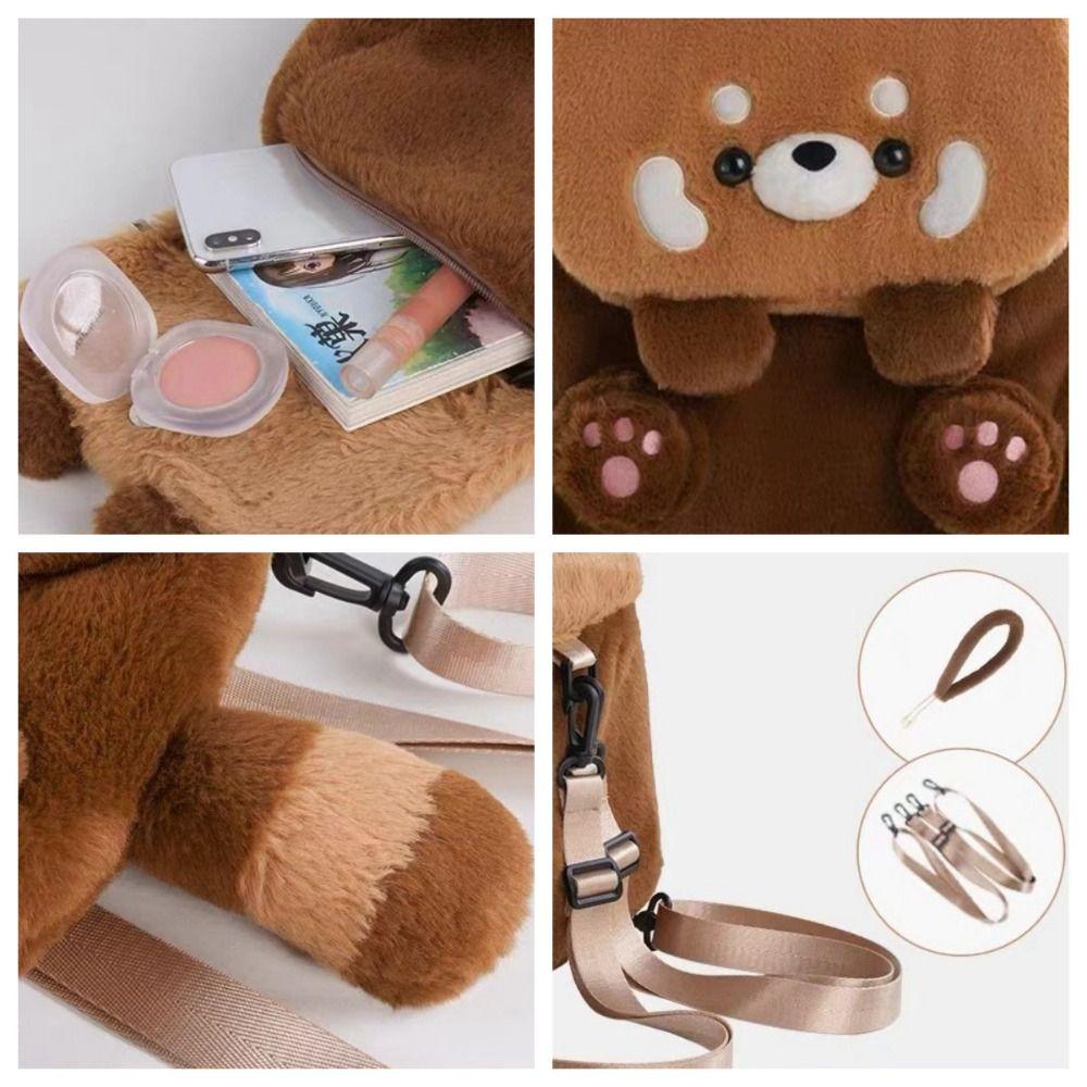 Soft Red Panda Backpack Animal Plush Red Panda Bag with Tail Fashion   School Bag