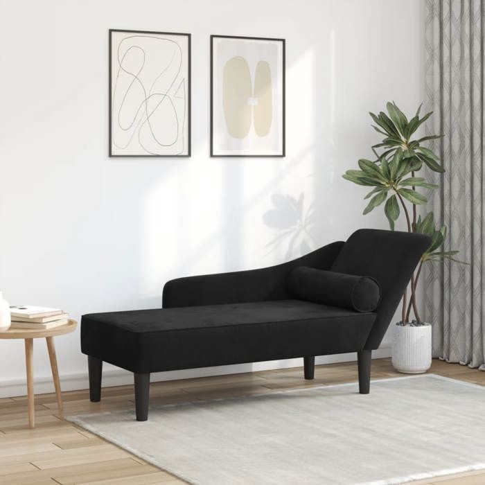 VidaXL Chaise longue avec coussins noir velours, canapé rembourré, canapé pour chambre à coucher, canapé à 2 places, canapé, 4007593