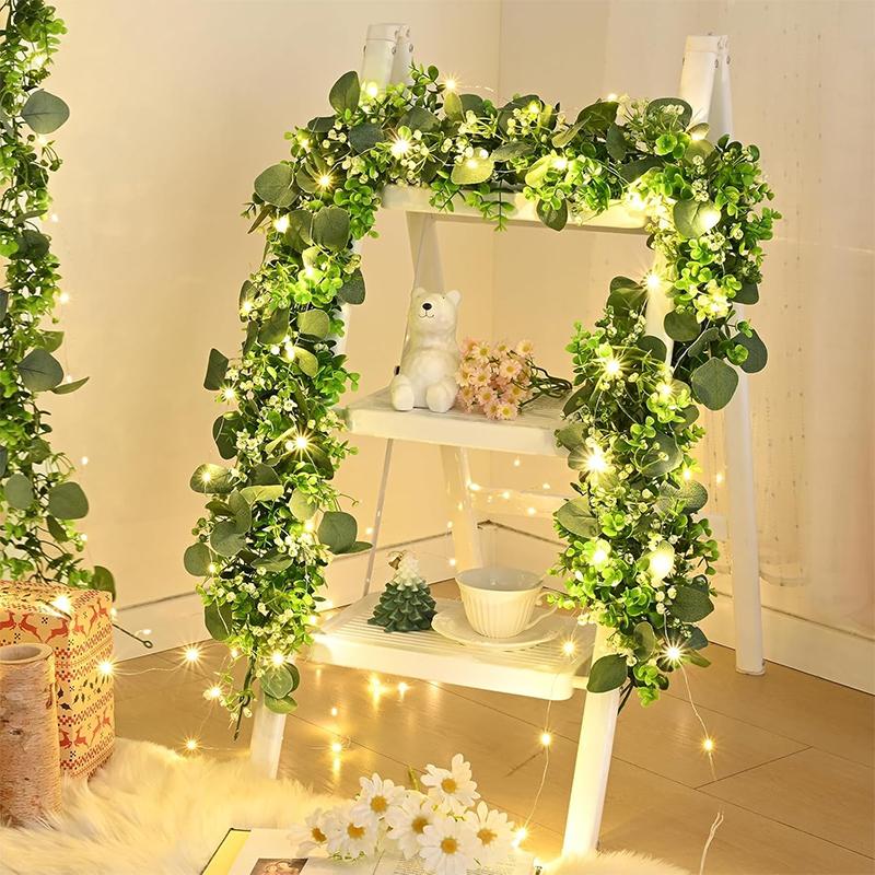 Artificial Eucalyptus Leaves Greenery Garland Fake Plant Spring Vines With Led for Wedding Room Party Decoration Accessories