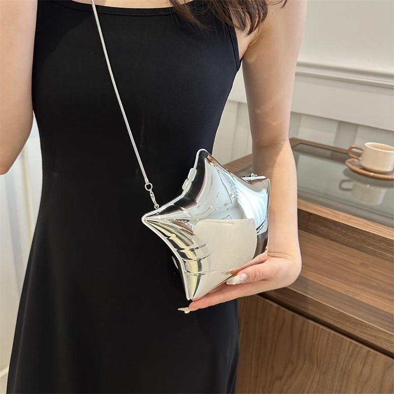 Acrylic Chain Shoulder Bag Women - Minimalist Star Design Solid Color Metal Finish Compact Box Style Purse