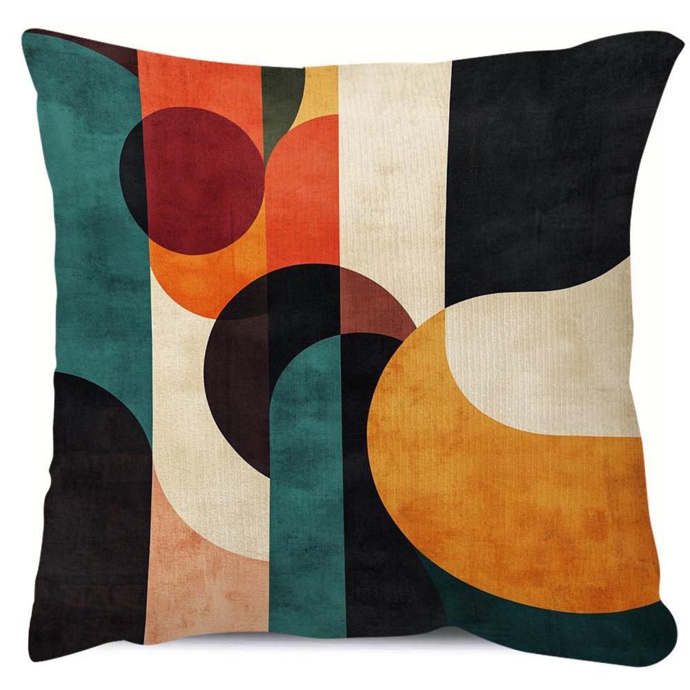 Geometrický povlak na polštář ve stylu Mid-Century Modern Boho Abstraktní potisk oblouku Retro lněná textura Pouzdro na polštář na pohovku Gauč Domácí dekorace