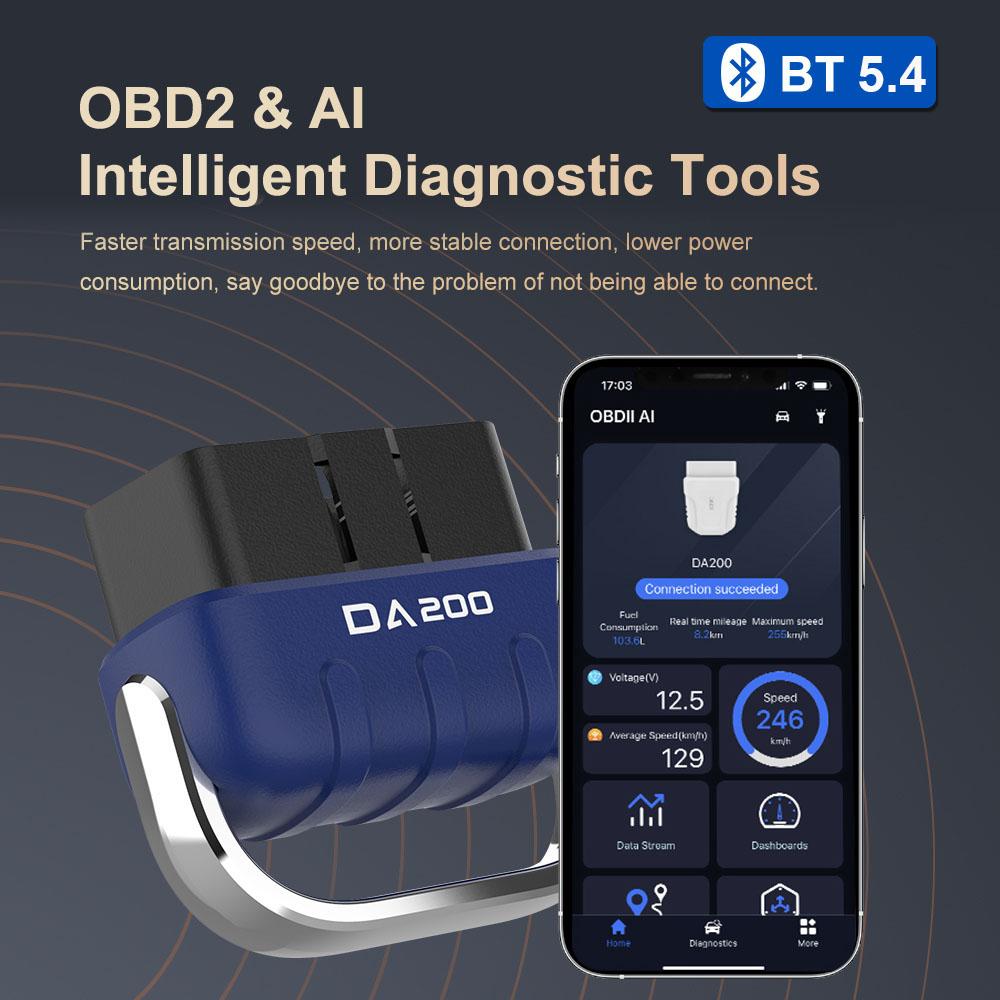 Car Diagnostic Tool Fault Code Clearing DA200 Bluetooth Compatible Car Battery Oxygen Sensor Detector Code Reader AI OBD 2 Scanner