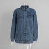 Womens Relaxed Fit Denim Jacket In Deep Blue Collar Style Long Sleeve Casual Korean-Japanese Inspired Outerwear