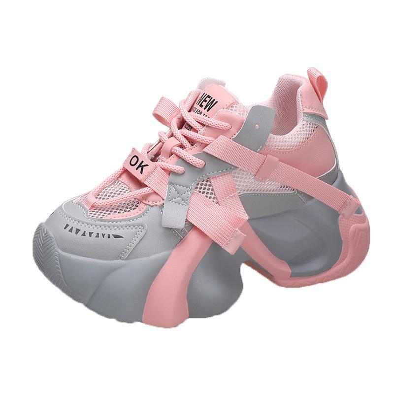 Thick-soled Lace-up Casual Sneakers for Women, Spring and Autumn Style, Fashionable and Comfortable Dad Shoes