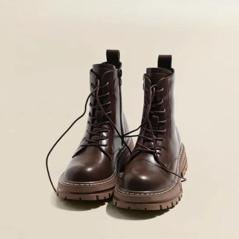 High Quality Genuine Leather Boot Motorcycle Boots Platform Boots Classic Concise Style Ankle Boots for Women Botas Para Mujer
