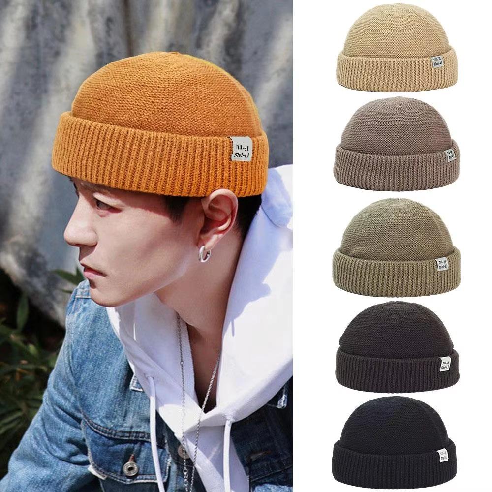 Wool Knit Brimless Cap Round Top Melon Cap Simple Fisherman Skullcap Autumn Winter
