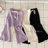Girls Summer Elastic Cotton Flare Capri Pants Casual Ruffle Hem Trousers For Big Kids