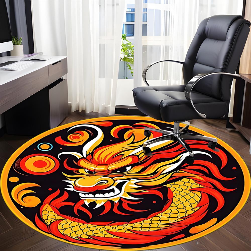1pc Dragon Chair Carpet for Office, Round Non Slip Durable Large Size Office Carpet, Suitable for Office