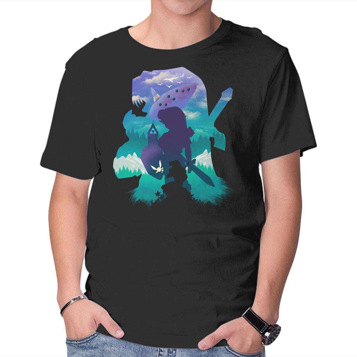 Unisex Crew Neck T-Shirt Ocarina Landscape Graphic Short Sleeve Casual Tee L