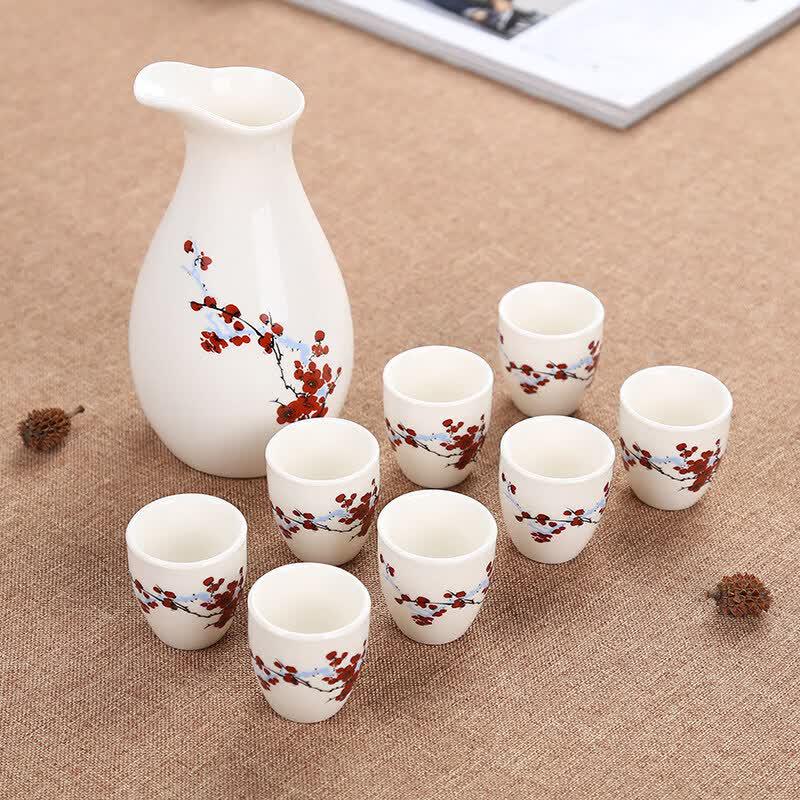 Qīwēi 9-Piece Ceramic Liquor Serving Set