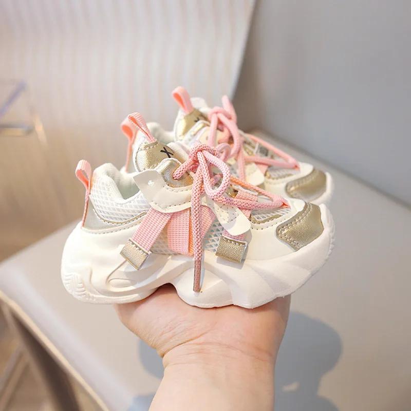 Kids Casual Sneakers with Cross Straps 2024 New Girls' Fashion Mesh Sports Shoes Boys' Versatile Running Shoes Wear-resistant
