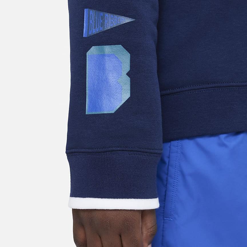 Nike Kids Color Block Logo Embroidered Round Neck Long Sleeve Sweatshirt Kids sweatshirt Blue DQ8819-411