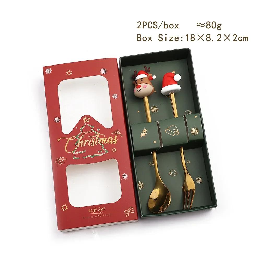 Christmas Spoon Fork Set Christmas Gift  Two-piece Dessert Cutlery Cartoon Santa Elk Xmas Tree Snowman Top Decoration Spoon 2026