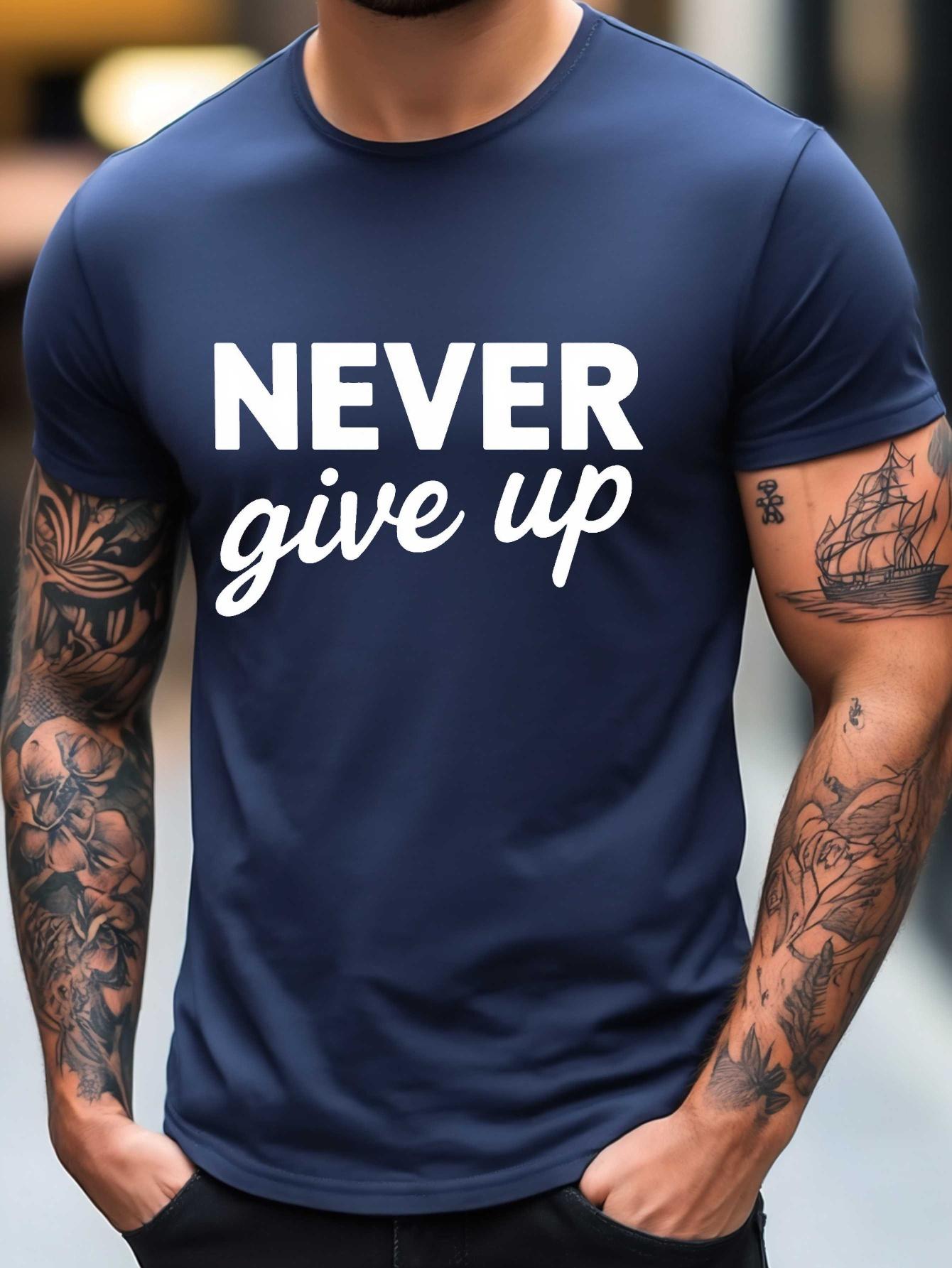 Inspirational Never Give Up Graphic T-shirt - Black Cotton Blend XXXL