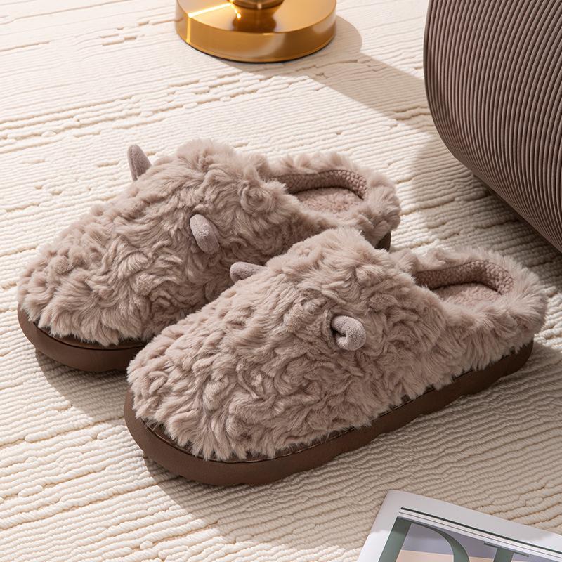 Winter cotton slippers cute ears couple home indoor warm shoes non-slip plush slippers