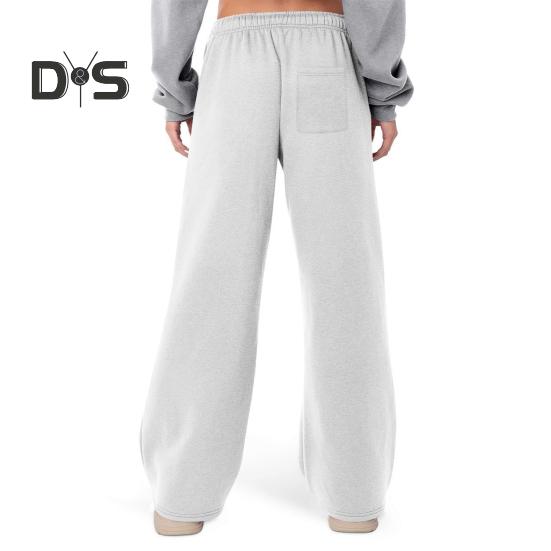 Women Sport Pants Mid-rise Elastic Waist Adjustable Drawstring Long Trousers Solid Color Wide Leg Autumn Winter Velvet Lining Trousers