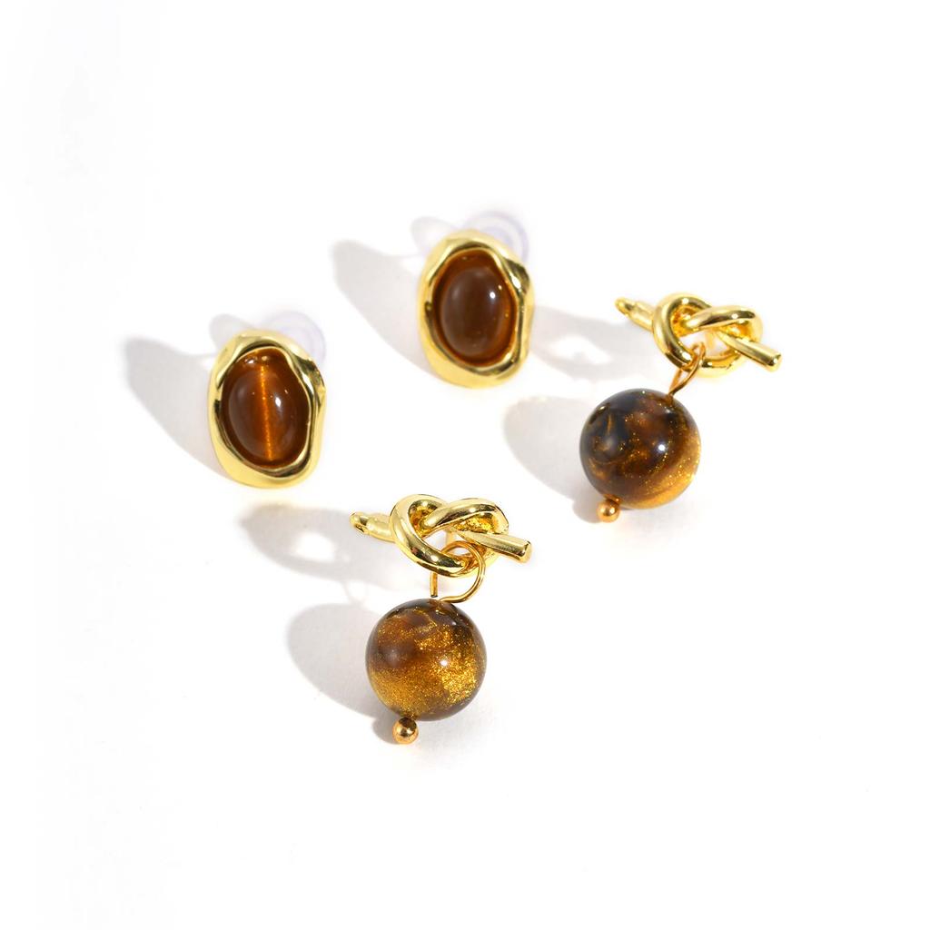 Women's Knot Tiger Eye Stud Earrings,Bead Pendant Geometric Earrings,Female Wedding Party Jewelry Gift