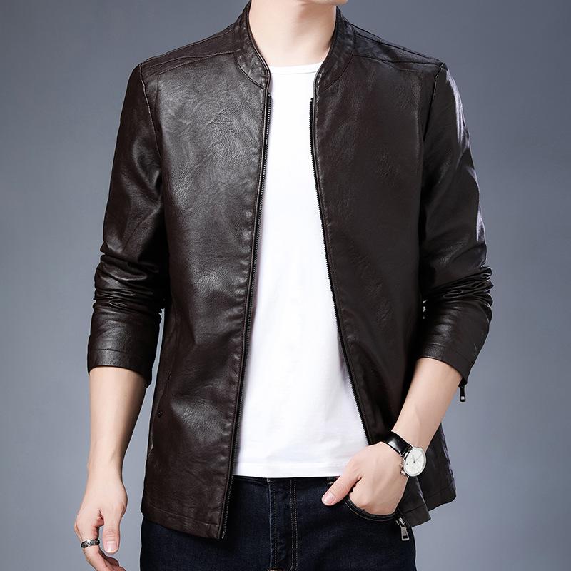 New men's PU leather jacket stand-up collar slim locomotive jacket spring and autumn fashion casual jacket men's trend
