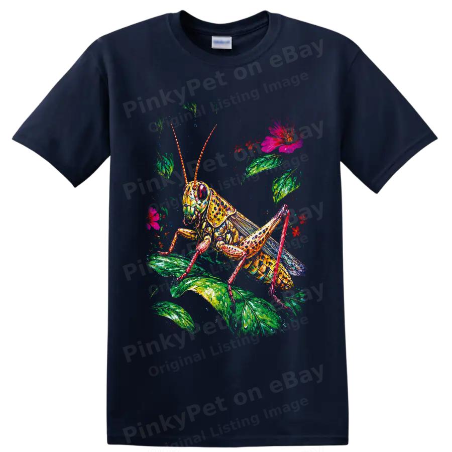 Grasshopper Insect Botanical Art T Shirt Colorful Wild Nature Garden Graphic Tee