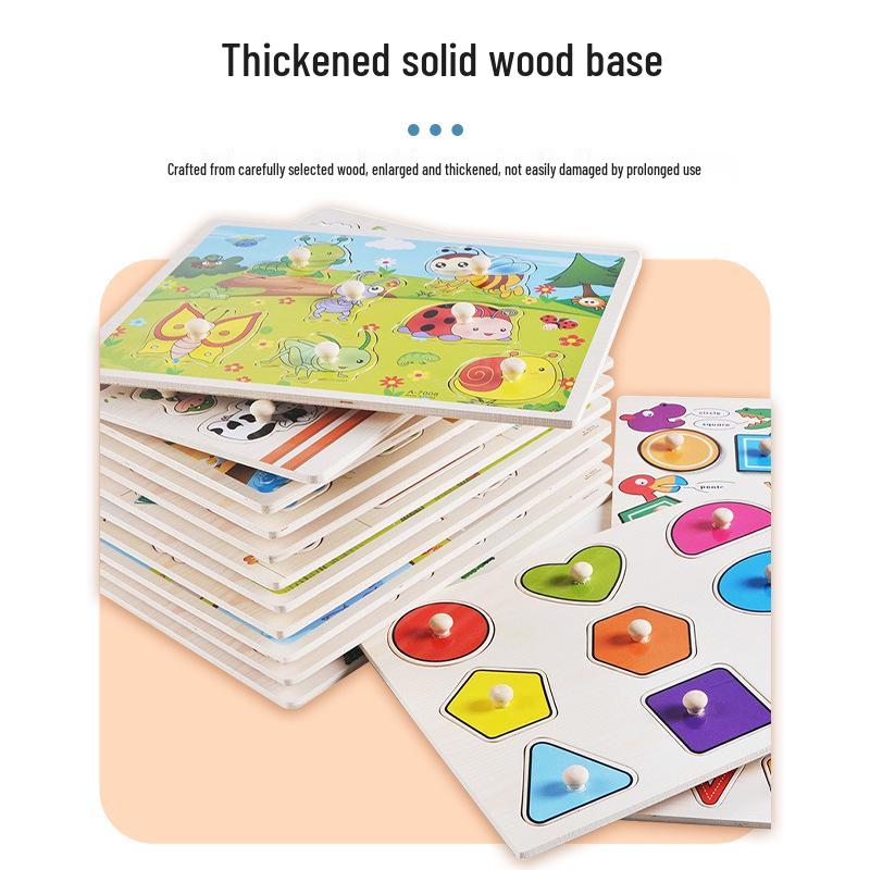 Wooden 3D Educational Grasping Board & Puzzle for Children: Animal & Fruit Theme Cognitive Toy