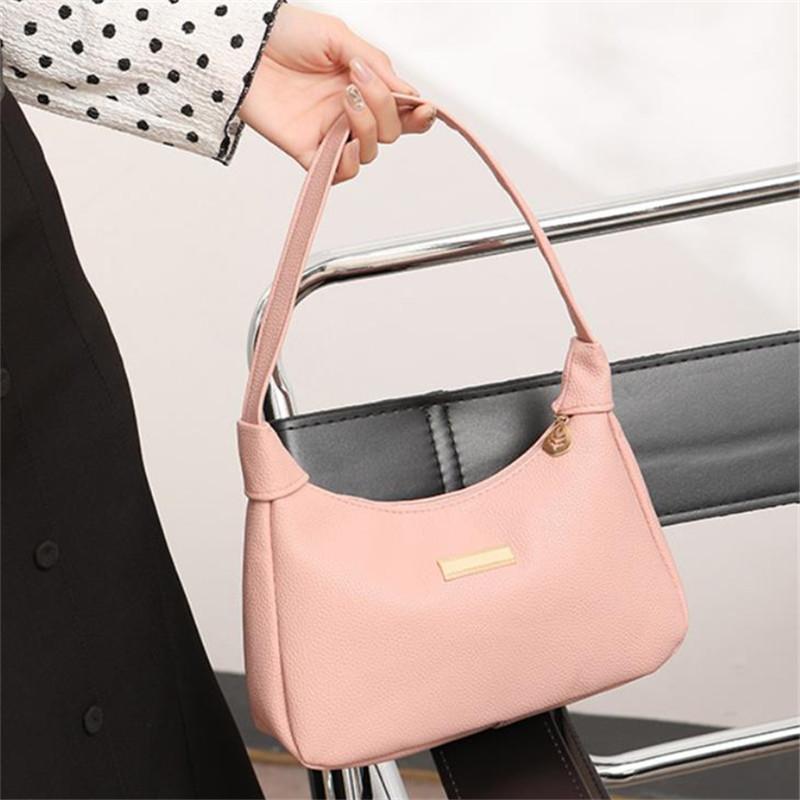 Fashi Shoulder Bag for Women, Solid Color Synthetic Leather Handbag with Zipper Closure, Versatile Underarm Dumpling Bag Purse