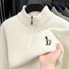 Men's Half Zipper Stand Up Collar Knitwear  Winter Dog Embroid Sweater Warm Handsome Casual Menswear