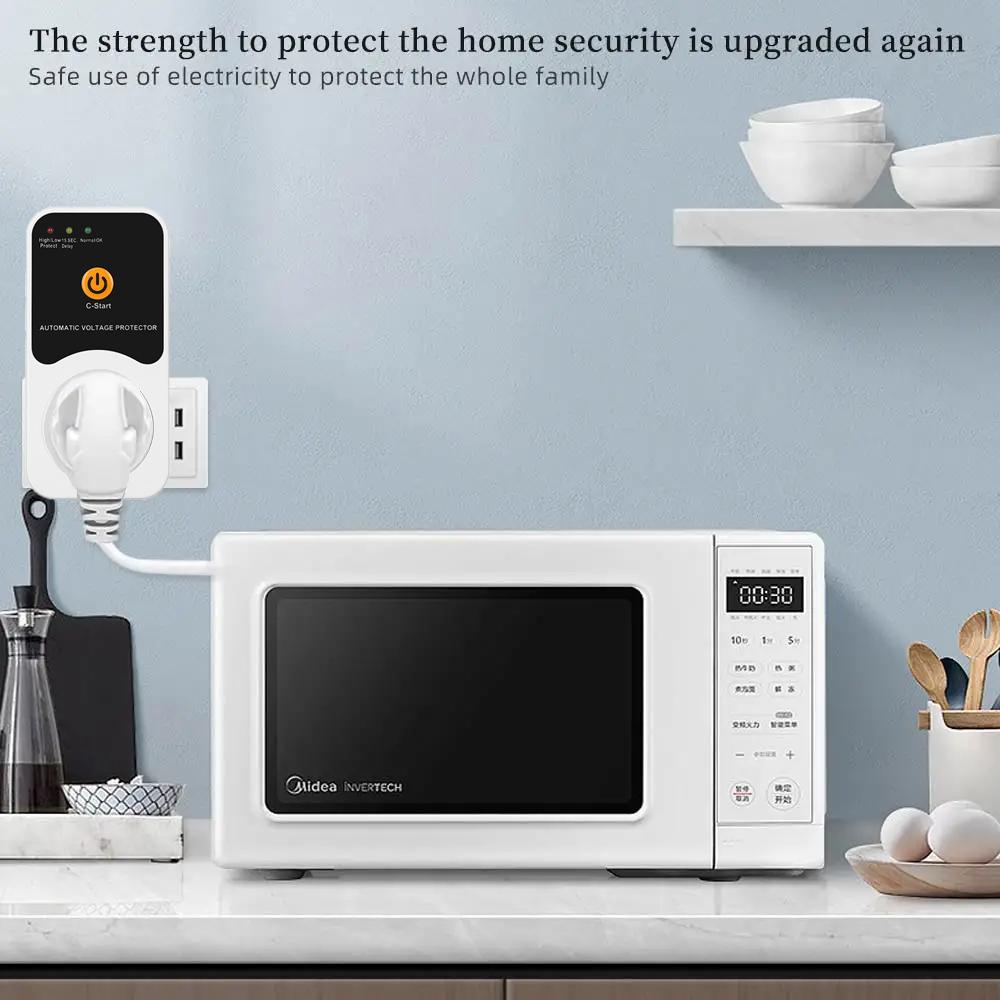 Priză Protector Automat de Tensiune AC 220V Reglabil 16A Protector Supratensiune Priza cu Fișă EU Tensiune Sigură Protecție Frigider