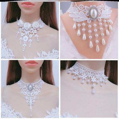 Elegante Vintage Perlen-Spitzen-Choker-Halskette für Damen – Braut-Abendkleid-Accessoire