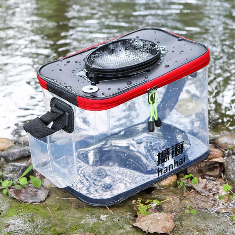 20L Transparent Fishing Bucket Foldable EVA Fish Bucket Live Fishing Bait Storage Bag With Breathable Hoel Camping Water Bag China Mainland
