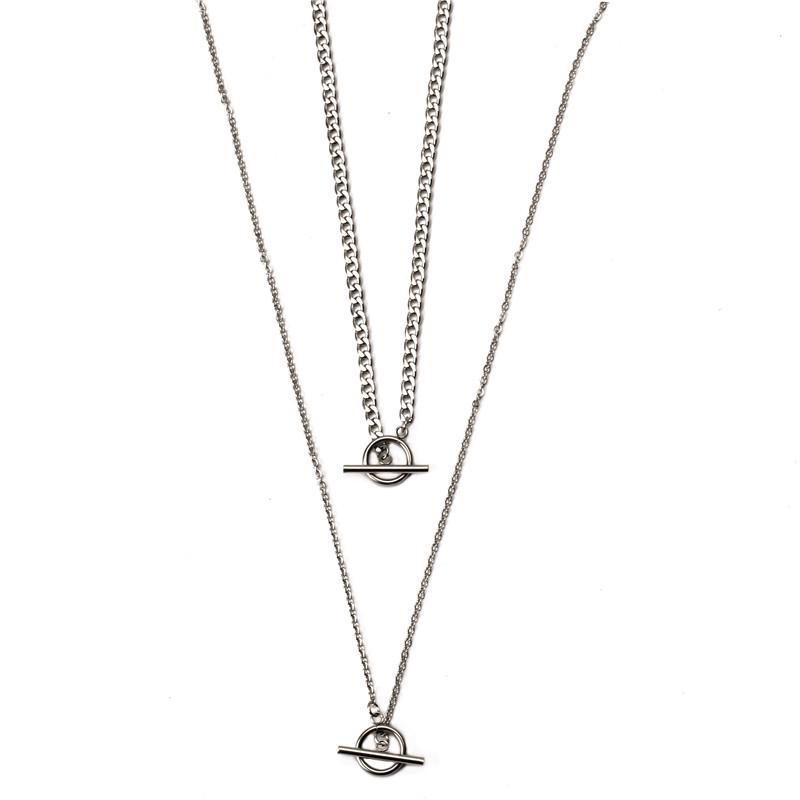 Trendy Double-Layer Hip-Hop Necklace for Men & Women - OT Buckle Choker & Sweater Chain