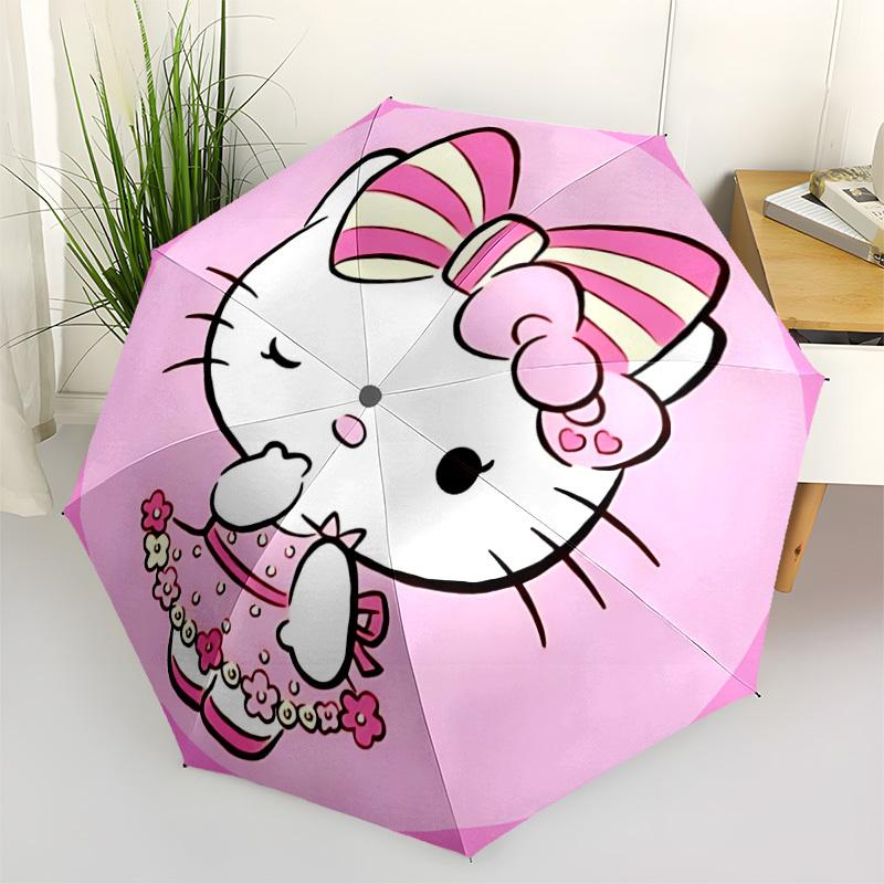 1pc Hello Kitty Automatic Folding Umbrella, Portable Collapsible Design, 8-Rib Iron Frame, , All-Season Casual Outdoor Accessory for Christmas Birthda