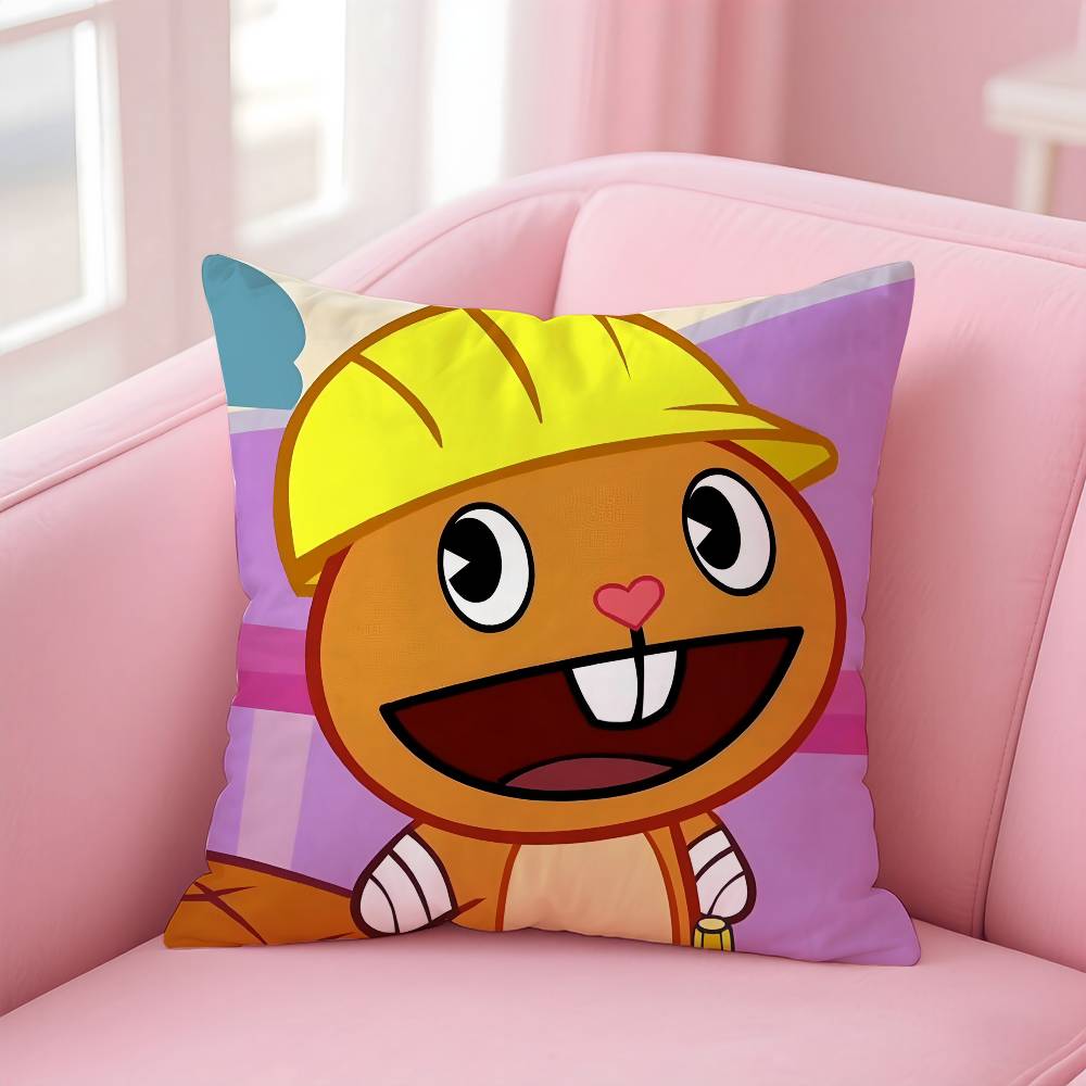 N-Nutty H-Happy Tree F-Friends Pillow Case Comfort Sofa Bed Silky Elegant Invisible Zipper Custom Decorative Cushion Cover