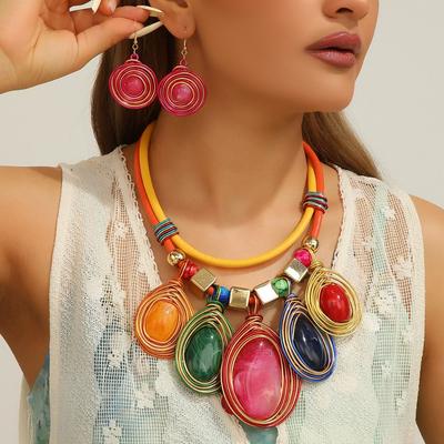 Pu Rope Choker Costume Jewellery Hook Dangle Earrings Earrings Necklace Set  Prom Party