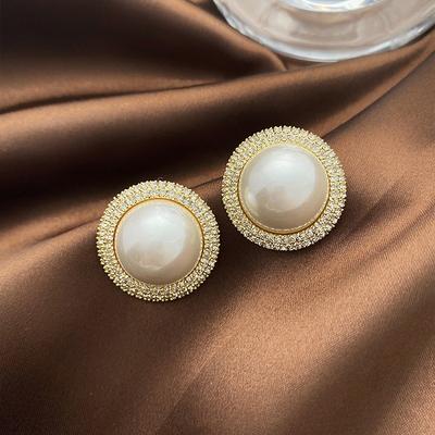 Silver Needle Luxury Stud Earrings Exaggerated Pearl Earrings Full of Diamonds Pearl Earrings Niche New Earrings Women Wholesale Women