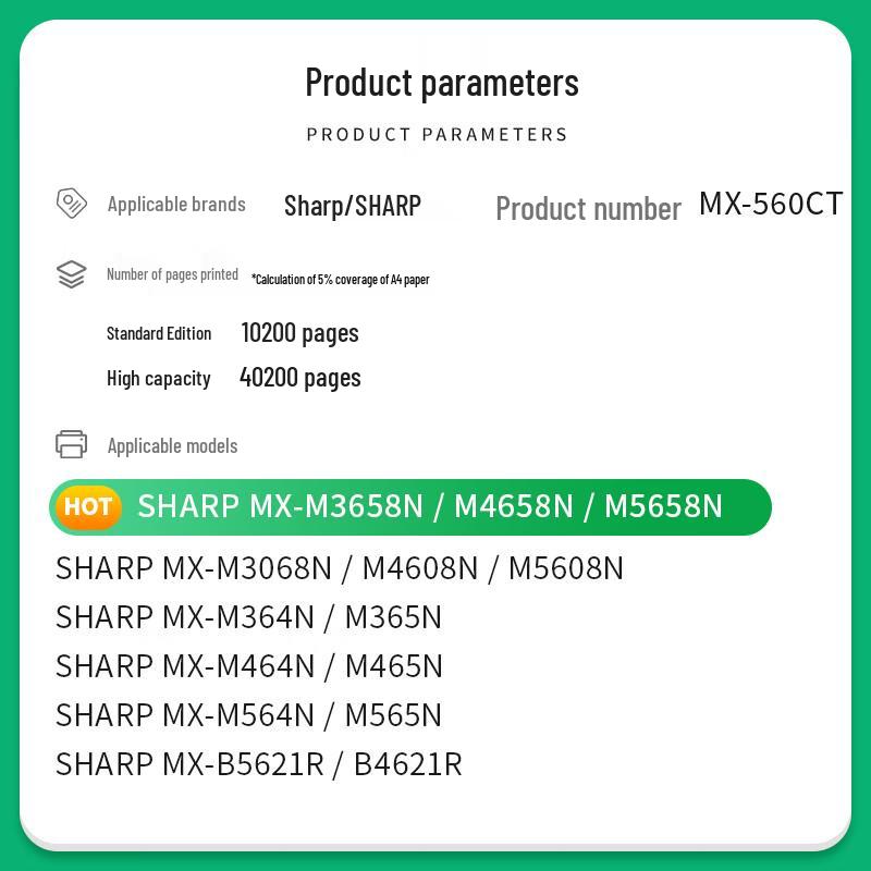 Caijin Compatible MX-560CT Black Toner Cartridge for Sharp M3608N-M5658N Series
