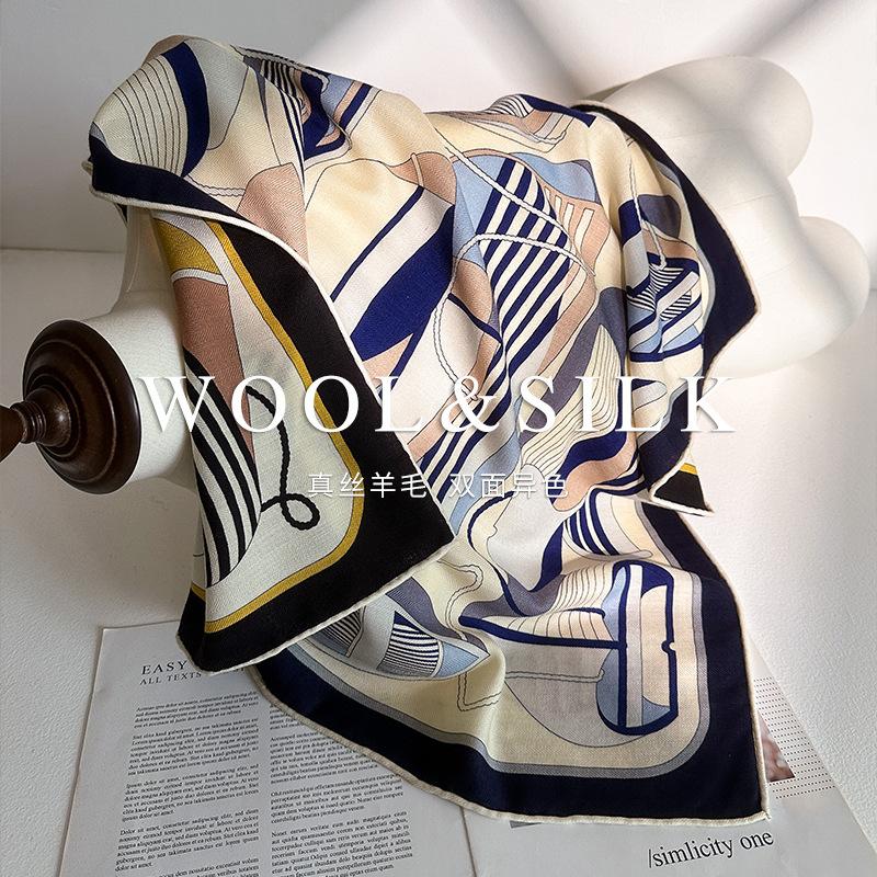 New thermal silk silk scarf shawl women's design silk wool scarf niche fashion silk wool square scarf