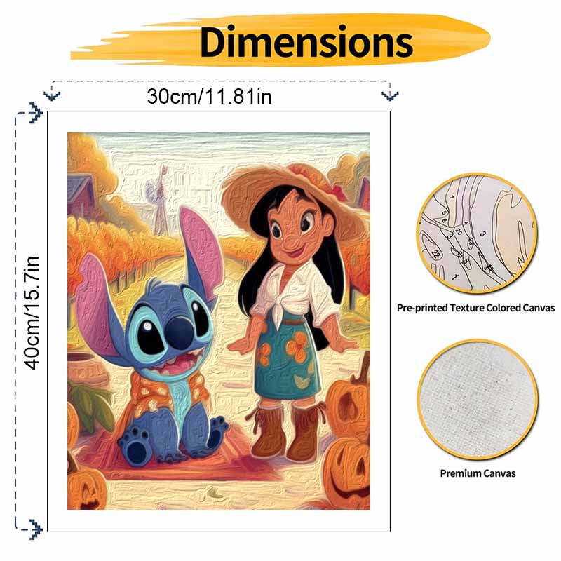 Disney Lilo Stitch Fall Pumpkin Oil Paint Art Painting Kit Home Wall Decor Handmade Gift DIY Canvas Portrait Mural Bedroom Farmhouse